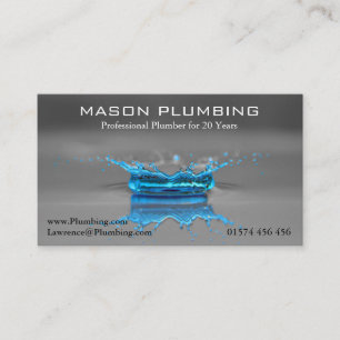 Blue Water Drop Splash - Plumber - Business Card
