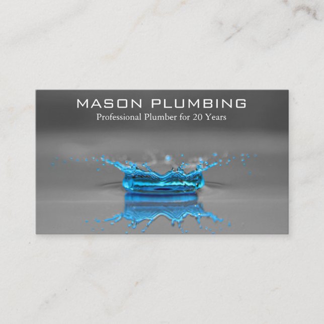 Blue Water Drop Splash - Plumbing - Business Card (Front)