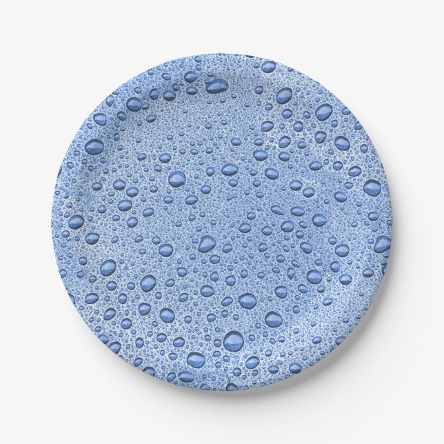 Blue water droplets paper plate (Front)