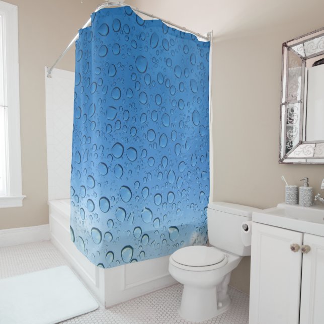 Blue Water Droplets Shower Curtain (In Situ)
