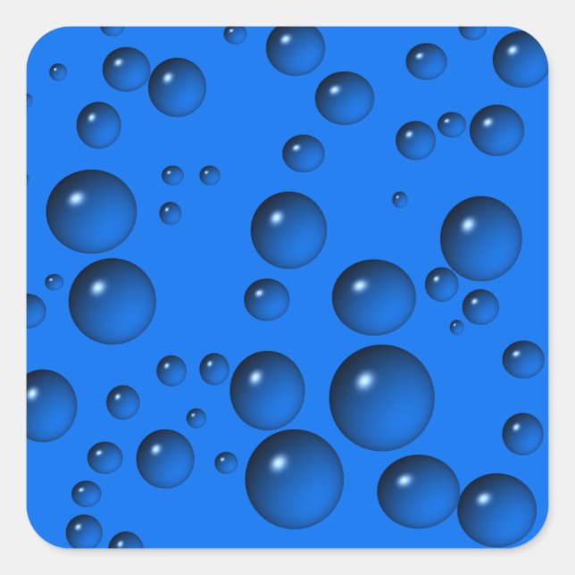 Blue Water Drops Bubbles Square Sticker (Front)