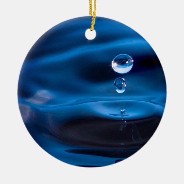 Blue Water Drops Ceramic Tree Decoration (Front)