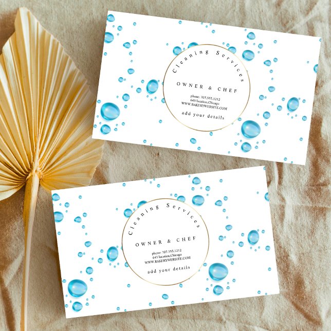 blue water drops pattern design cleaning service  business card (Creator Uploaded)