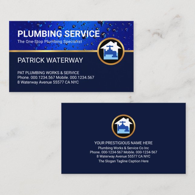Blue Water Drops Plumbing Layer Business Card (Front/Back)