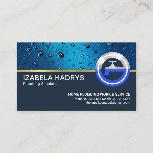Blue Water Drops Special Faucet Logo Business Card (Front)