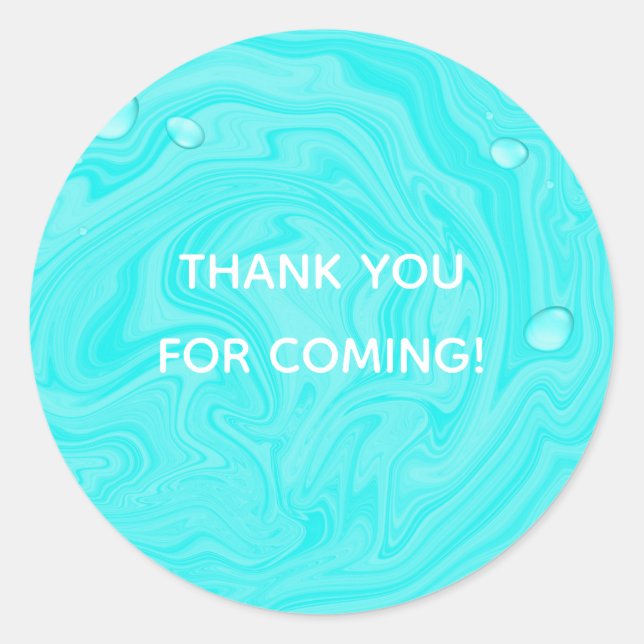 Blue Water Drops Summer Swim Pool Birthday Party Classic Round Sticker (Front)