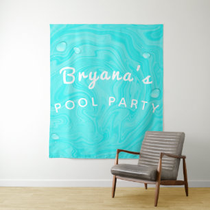 Blue Water Drops Summer Swim Pool Birthday Party Tapestry