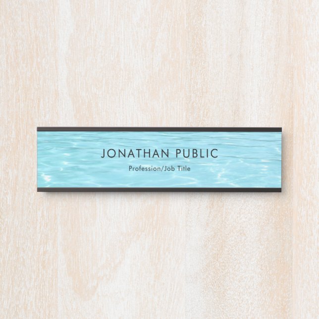 Blue Water Elegant Minimalist Template Aqua Modern Door Sign (Front)