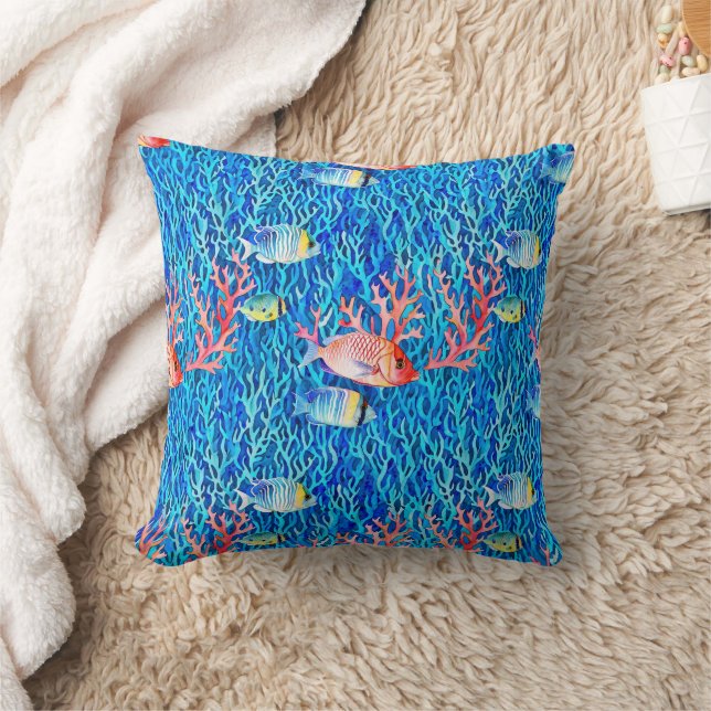 Blue Water, Fish and Coral Oceanic  Cushion (Blanket)