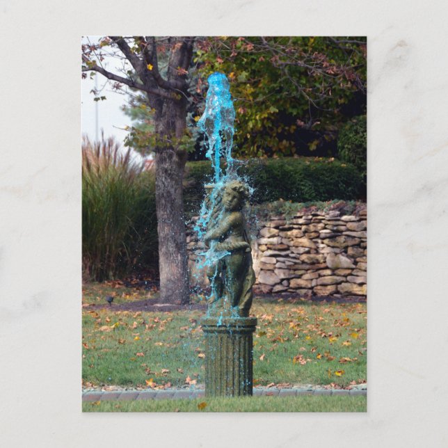 Blue Water Fountain Cherub Postcard (Front)