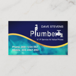 Blue Water Gold Wave Plumbing Business Card
