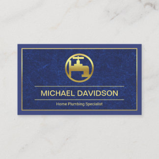 Blue Water Grunge Gold Faucet Frame, Plumbing Business Card