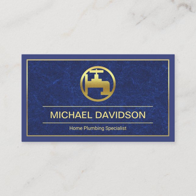 Blue Water Grunge Gold Faucet Frame, Plumbing Business Card (Front)