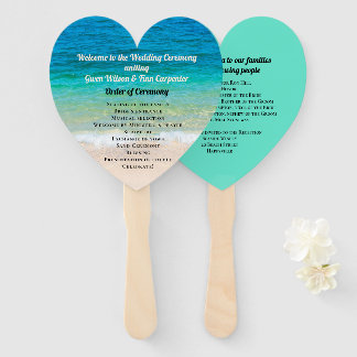 Blue Water Heart-Shaped Wedding Fan Program