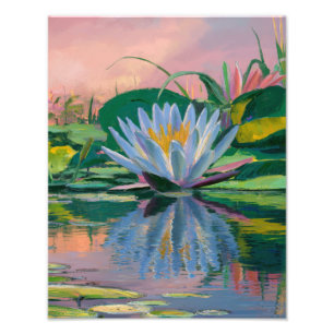 Blue Water Lilies by Claude Monet, Sunset Photo Print