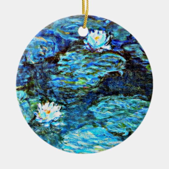 Blue Water Lilies by Monet Ceramic Tree Decoration (Front)