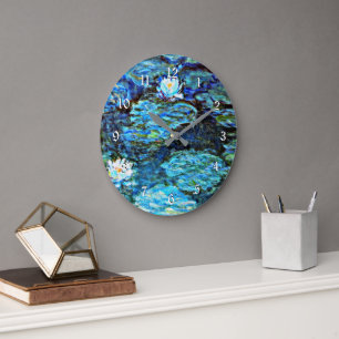 Blue Water Lilies by Monet Large Clock