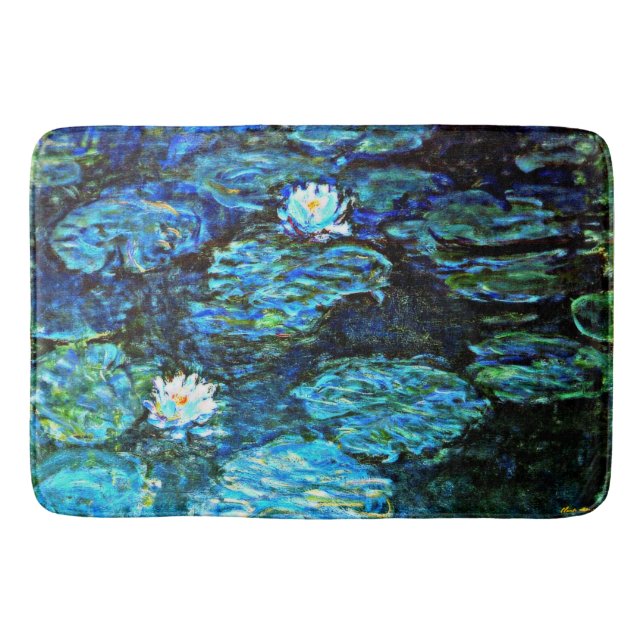Blue Water-Lilies, famous painting, Bath Mat (Front)