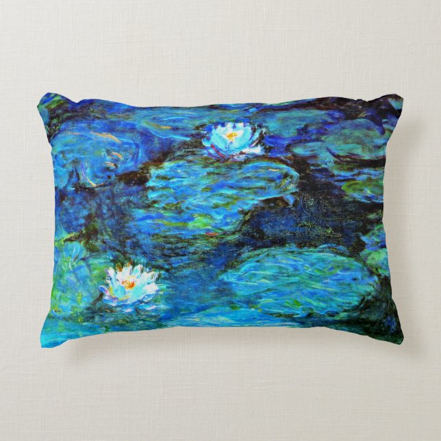 Blue Water-Lilies, fine art painting Decorative Cushion (Front)