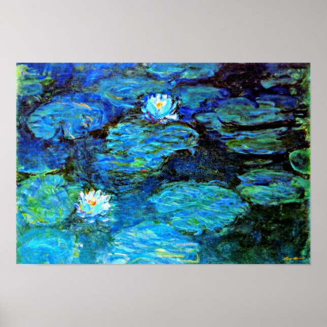 Blue Water-Lilies, fine art painting Poster (Front)