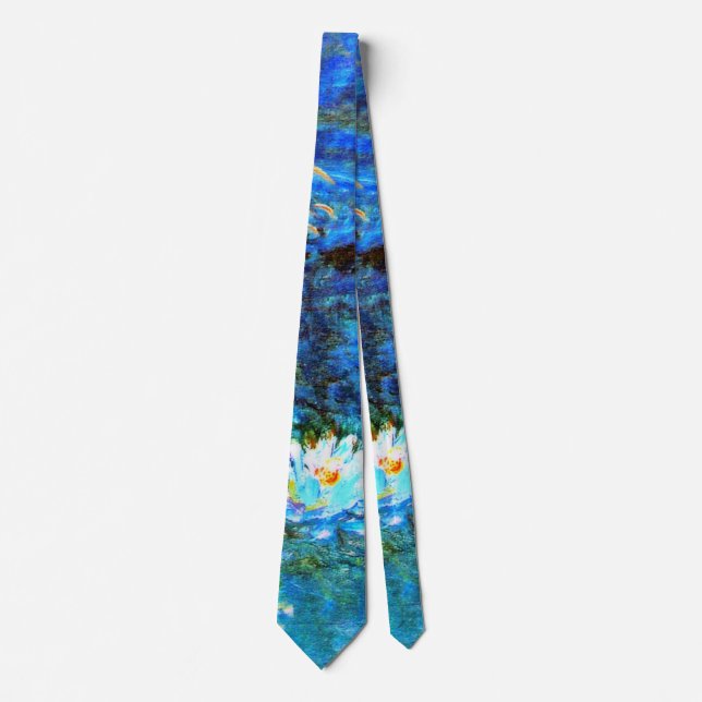 Blue Water-Lilies, fine art painting Tie (Front)