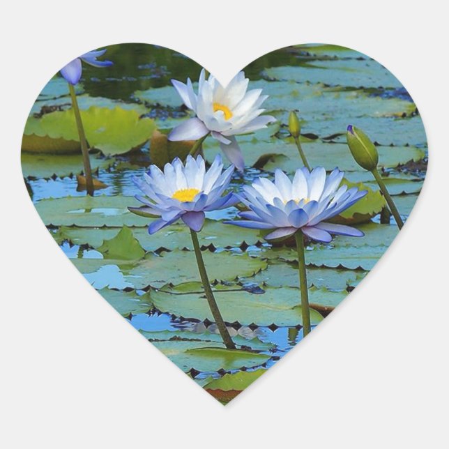 Blue water lilies heart sticker (Front)