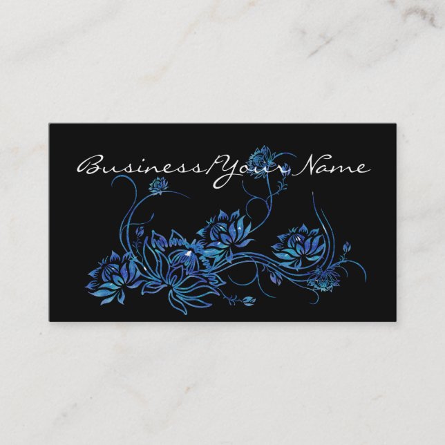 Blue Water Lotus Flower Asian 2 Business Card (Front)