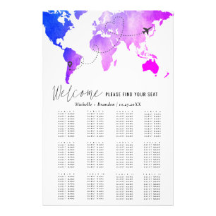 Blue water map elegant marriage seating photo print