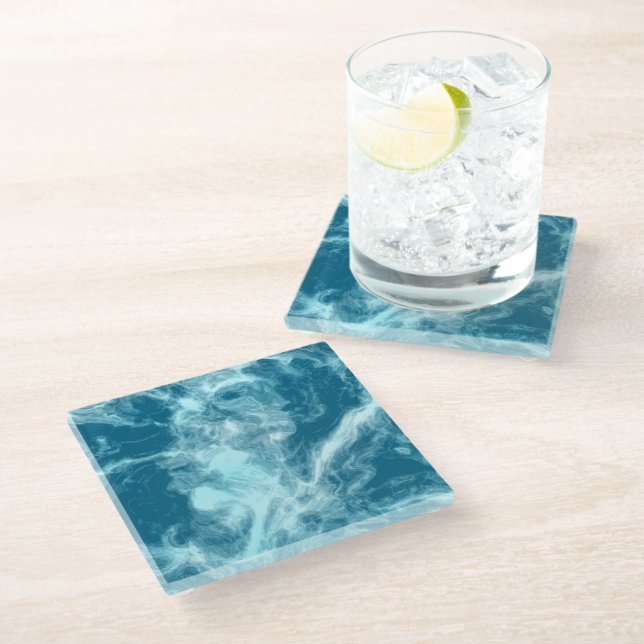 Blue Water Marble Ceramic Tile Glass Coaster (Angled)