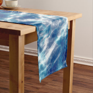 Blue Water Marble Short Table Runner