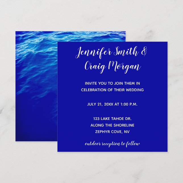 Blue Water Modern Calligraphy Wedding Invitation (Front/Back)