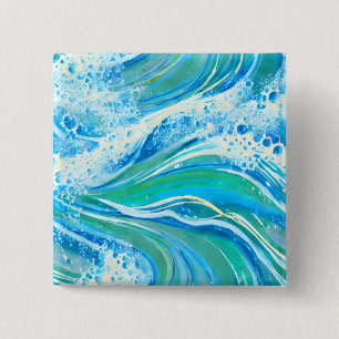 Blue Water Ocean Sea Waves   15 Cm Square Badge