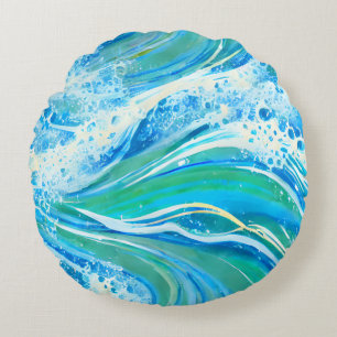 Blue Water Ocean Sea Waves   Round Cushion