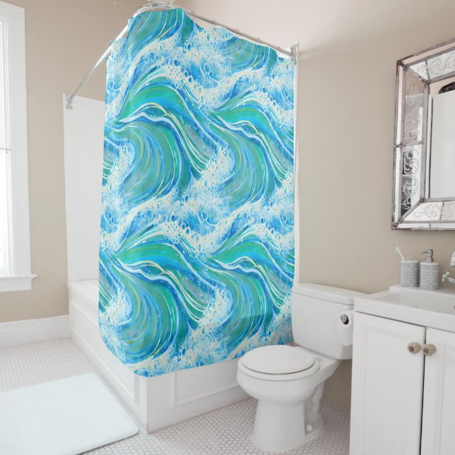 Blue Water Ocean Sea Waves   Shower Curtain (In Situ)