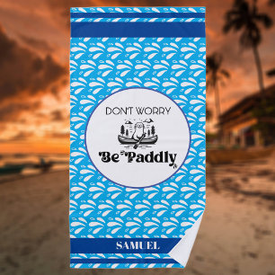 Blue Water Pattern Stripes Retro Canoe Otter Name Beach Towel