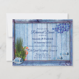 Blue water Pebbles, Pink Coral & Flamingos Invitation