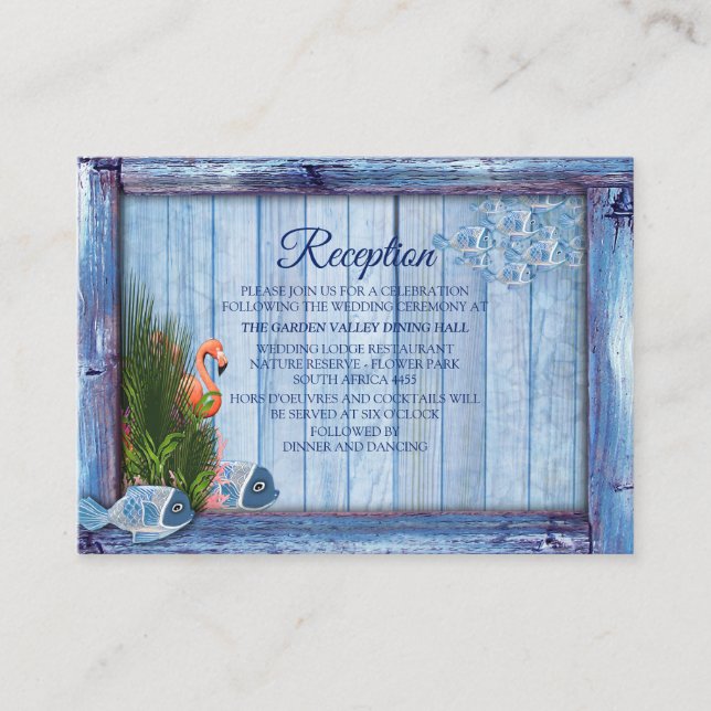 Blue water Pebbles & Pink Flamingos Enclosure Card (Front)