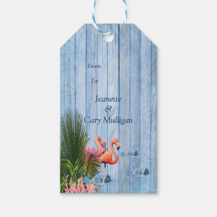 Blue Water Pebbles, Pink Flamingos & Fish Gift Tags