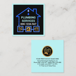 Blue Water Pipe Leaking Home Square Business Card