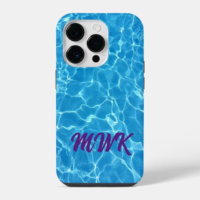 Blue Water Reflections Monogram iPhone Case (Back)
