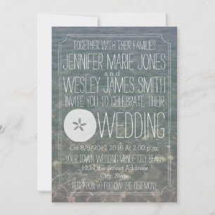 Blue Water + Sand Dollar Modern Beach Wedding Invitation