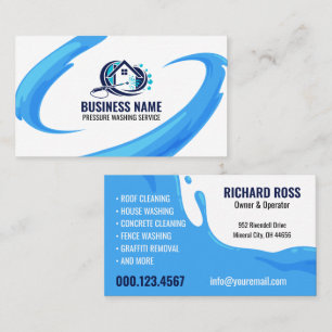 Blue Water Splash Power Washing House Cleaning Business Card