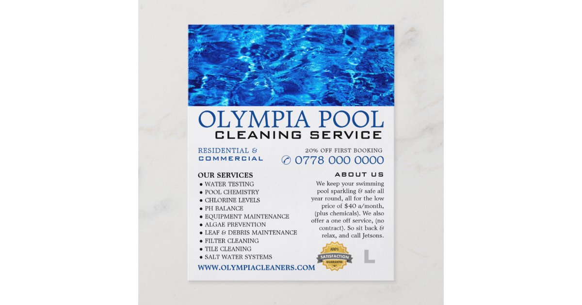 Blue Water, Swimming Pool Cleaning Advertising Flyer Zazzle