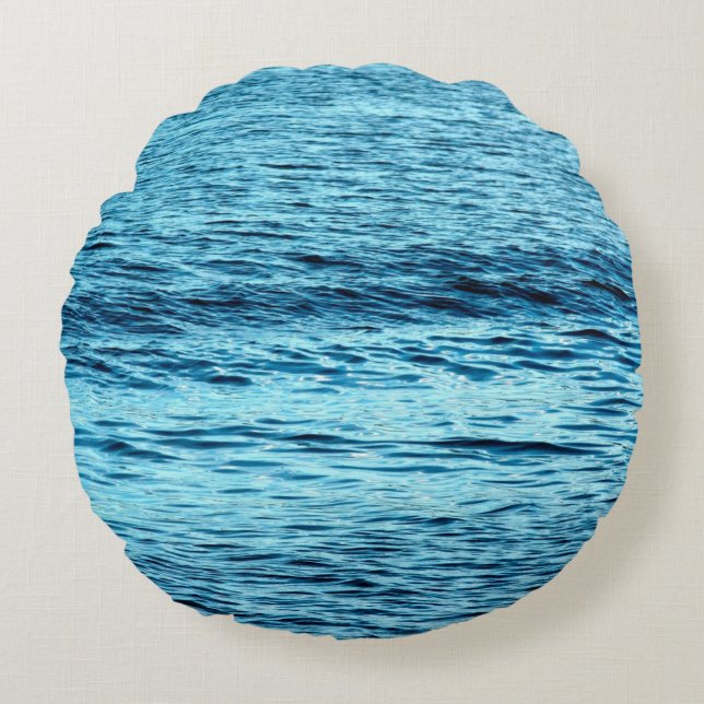 Blue water wave abstract backgroundabstract, aqua, round cushion (Front)