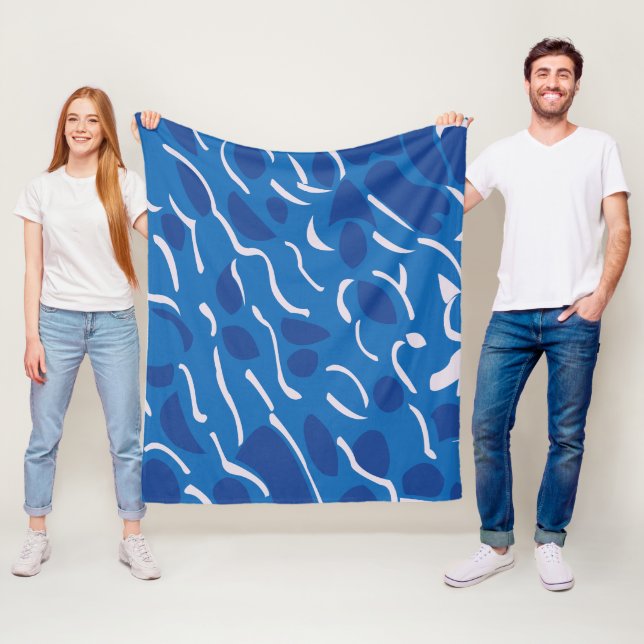 Blue Water Waves Abstract Pattern Fleece Blanket (In Situ)