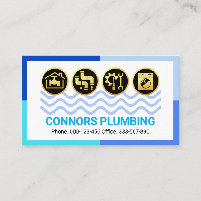 Blue Water Waves Frame Plumbing Business Card (Front)