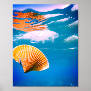 Blue water waves ocean sea shells ai art poster