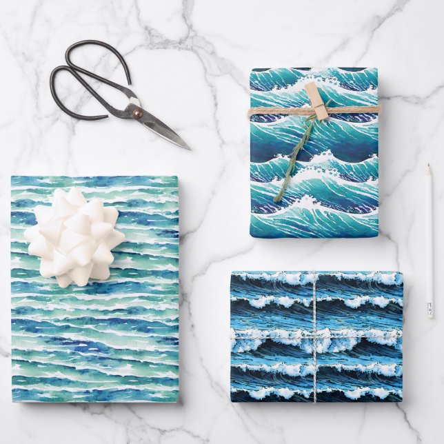Blue Water/Waves Patterns Wrapping Sheets (Front)
