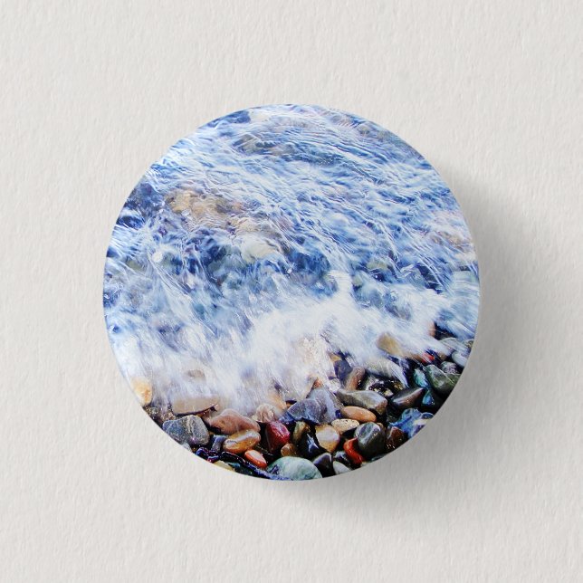 Blue water waving 3 cm round badge (Front)