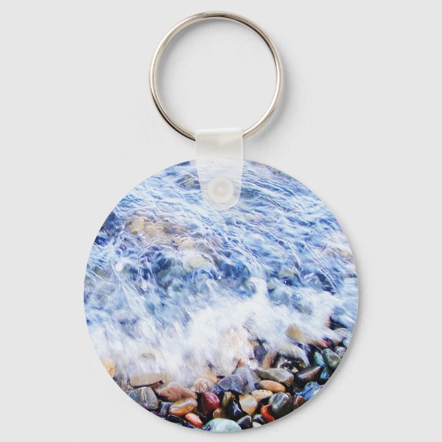 Blue water waving Button Keychain (Front)